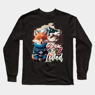 Christmas Fox Wearing Xmas Sweater Snug & Loved Funny Fox Long Sleeve T-Shirt